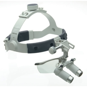 Lupy okularowe HEINE z systemem i-View i osłoną S-GUARD – zestaw do pracy zabiegowej z mocowaniem na czepcu.