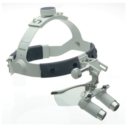 Lupy okularowe HEINE z systemem i-View i osłoną S-GUARD – zestaw do pracy zabiegowej z mocowaniem na czepcu.