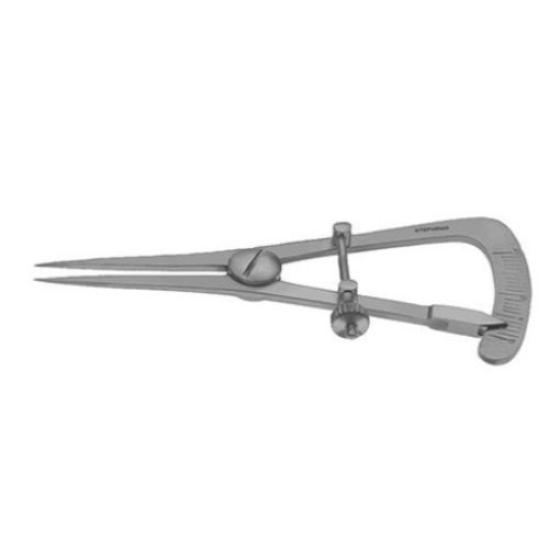 Miernik Castroviejo o długości 85 mm i zakresie pomiaru 20 mm – precyzyjny przyrząd chirurgiczny do okulistyki.