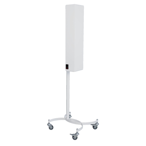 Lampa UV-C 72W UVgun Classic Floor w kolorze białym – przenośna kolumna dezynfekująca z uchwytem mobilnym.