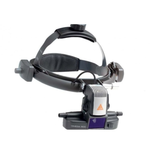 Oftalmoskop pośredni HEINE OMEGA 500 – profesjonalny zestaw diagnostyczny z oświetleniem LED i regulowanym nagłowiem.