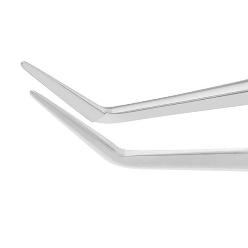 Pęseta McPherson – zbliżenie końcówek odgiętych, umożliwiających precyzyjne chwytanie i manipulację delikatnymi tkankami.