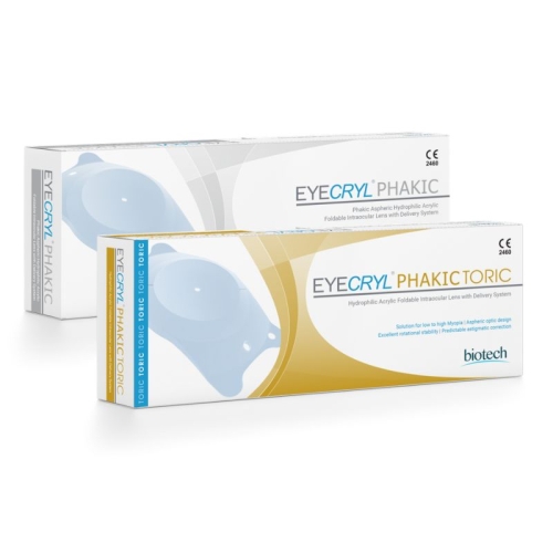 Opakowanie soczewek fakijnych EyeCryl Phakic i Phakic Toric firmy Biotech – modele do korekcji refrakcji.